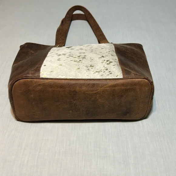 Crazy Heifers Large HOH (Hair on Hide) Tote with Gold accents on front. - Picture 6 of 11